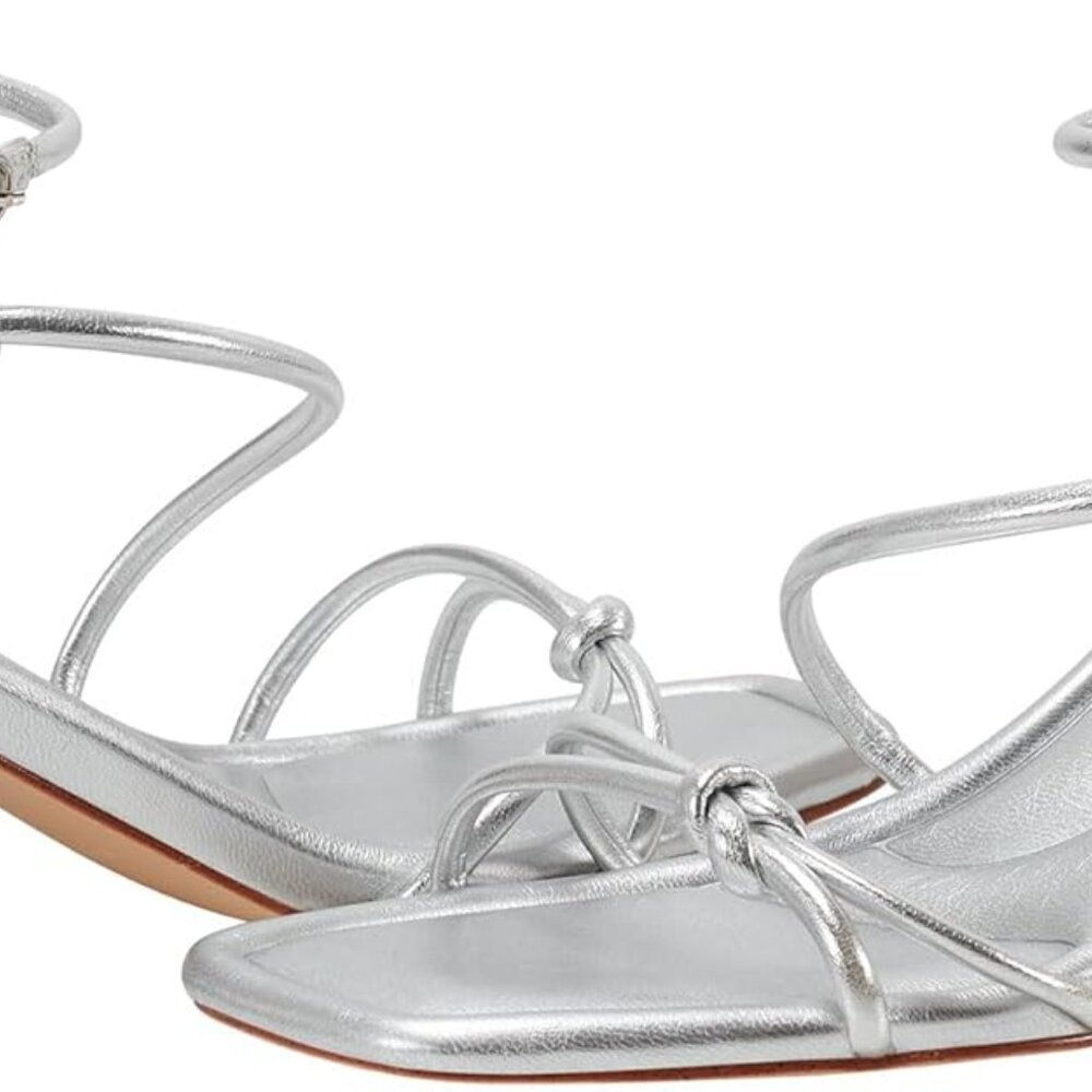 NWT Marc Fisher Gurion Silver Block Heel Sandals 9.5 Metallic Ankle Strap Party - Picture 12 of 13